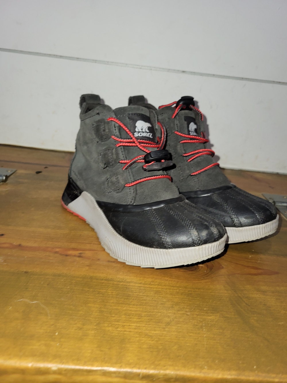 Sorel Kids Waterproof Duck Boot - Gray with Red Accents